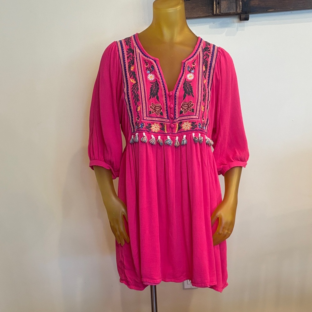 Umgee Hot Pink Embroidered Mini Dress